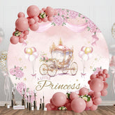 Aperturee - Aperturee Pink Floral Carriage Little Princess Round Backdrop